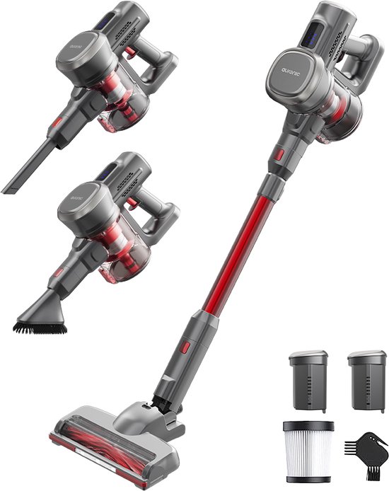 Auronic Steelstofzuiger - 220W - Grijs/Rood - 2 accu's