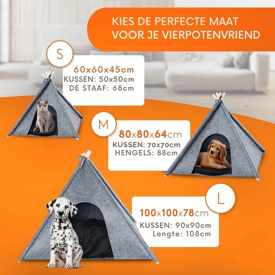 Kattentent - Huisdier tent - Dierenhuis Met Anti-mijt Overtrek - Kattenhol - Kattenhuis - Kattenmand - Dierentent - Katten Tipi Tent - Voor Binnen - 50 x 40 x 60 cm van Pawness — afbeelding 4