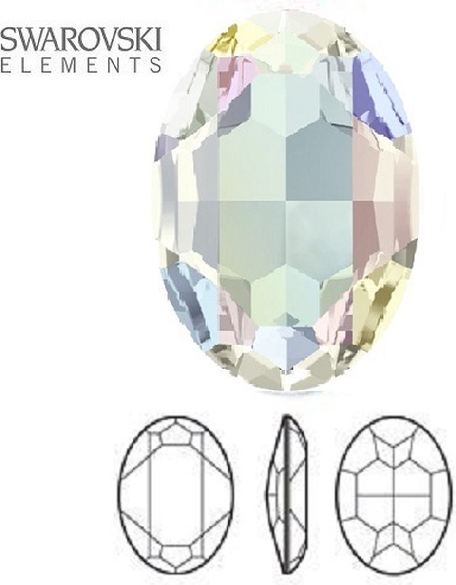 Swarovski Elements, fancy steen, ovaal 30x22mm, Crystal AB met zilverfoil rug (4127). Per stuk