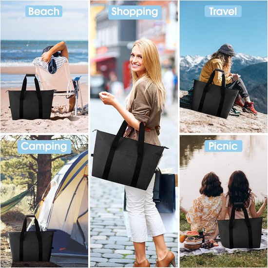 Koeltassen - Lunchtas - Opvouwbare Koeltas - 20 L - 30x27x19 Cm - Isolatie - 300D Oxford-Doek - Handvat Riem - Koeltas - Lunch Bag - GeïSoleerde Koeltas - Picknicktas - Koeltas Lunch - Handtas - Boodschappentas - Zwart - Duurzaam van KOEL — afbeelding 4