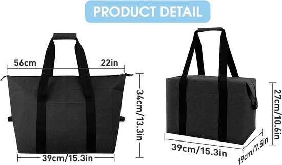 Koeltassen - Lunchtas - Opvouwbare Koeltas - 20 L - 30x27x19 Cm - Isolatie - 300D Oxford-Doek - Handvat Riem - Koeltas - Lunch Bag - GeïSoleerde Koeltas - Picknicktas - Koeltas Lunch - Handtas - Boodschappentas - Zwart - Duurzaam van KOEL — afbeelding 2