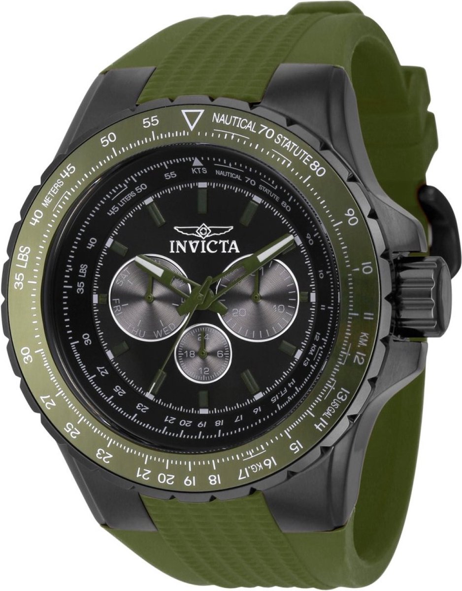 Invicta Aviator 39302 Heren Horloge - Waterdicht - Analoog - Quartz Uurwerk - Roestvrij Staal met zwarte Wijzerplaat - 50mm