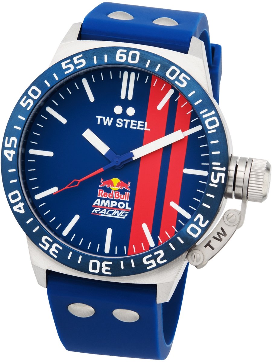 TW Steel TWCS110 Canteen Heren Horloge - Mineraalglas - Staal-Silicone - Blauw-Zilverkleurig - 45 mm breed - Quartz - Gesp - 10 ATM (zwemmen)