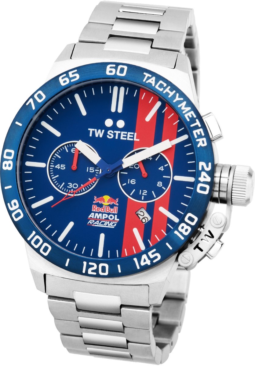 TW Steel TWCS121 Canteen Heren Horloge - Chronograaf - Mineraalglas - Staal - Zilverkleurig - 45 mm breed - Quartz - Vouw-Vlindersluiting