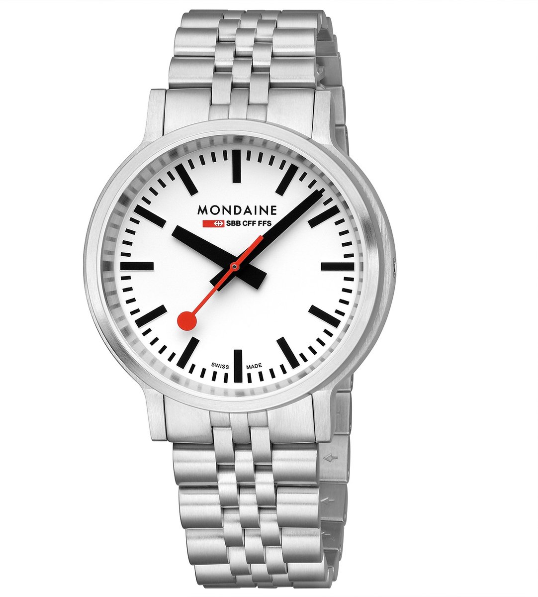 Mondaine MST.4101B.SJ Stop2go Horloge - Stationsklok - Saffierglas - Staal - Zilver - 41 mm breed - Quartz - Vouw-Vlindersluiting - 3 ATM (spatwater)