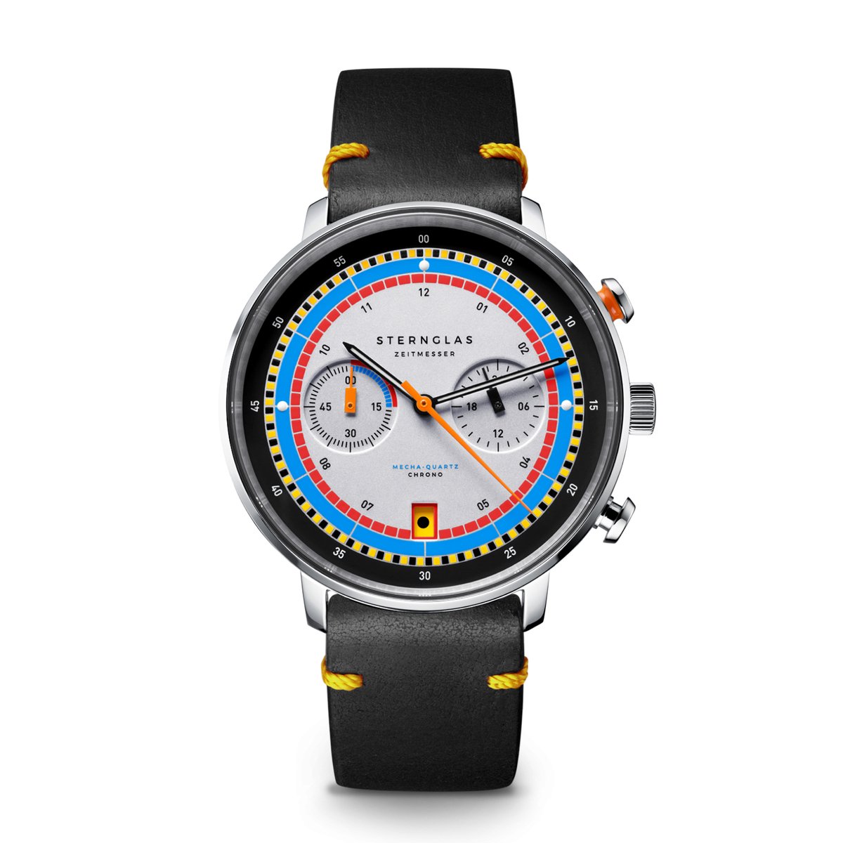 Sternglas S01-HC36-VI22 HAMBURG Heren Horloge - Saffierglas - Staal-Leer - Geel-Zilverkleurig-Zwart - Ø 42 mm - Quartz - Gesp - 5 ATM (douchen)