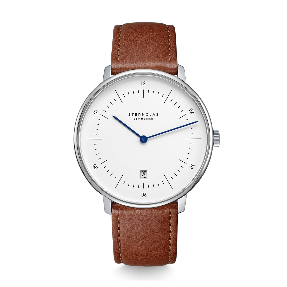Sternglas S01-NX01-MO02 NAOS XL Heren Horloge - Saffierglas - Staal-Leer - Bruin-Zilverkleurig - Ø 42 mm - Quartz - Gesp - 5 ATM (douchen)