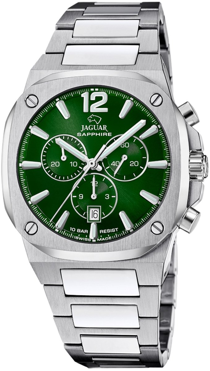 Jaguar J1025-2 Heren Horloge - Chronograaf - Saffierglas - Roestvrijstaal-Staal - Zilverkleurig - Quartz - Vouw-Vlindersluiting - 10 ATM (zwemmen)