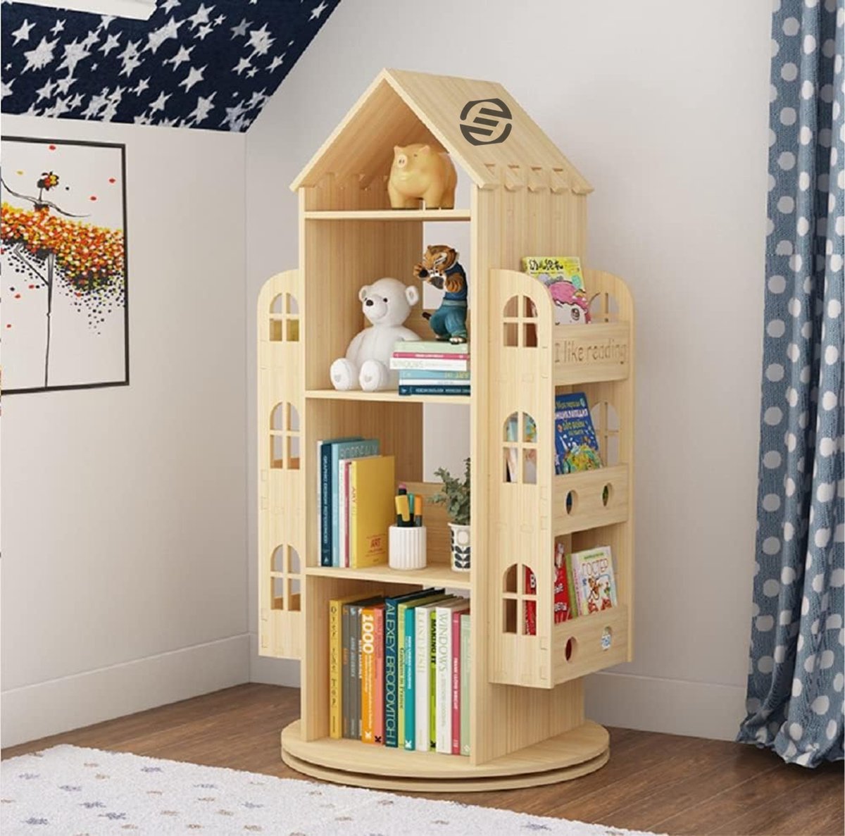 Equivera Boekenrek Kind - Boekenrek - Boekenkast Kind - Boekenrek Kinderkamer - Boekenplank - Boekenplank Kinderkamer houten kleur