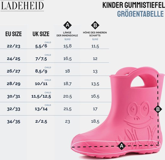 Ladeheid LA-CA-Frog Kinder Regenlaarzen - Rubber - Licht - EVA - Geel - 22/23