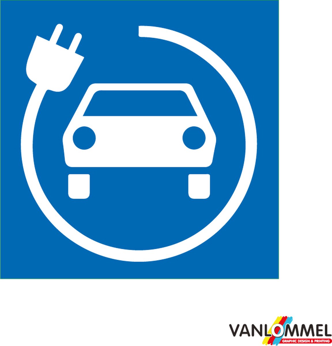 Pictogram bordje met oplaadpunt elektrische wagens 30x30cm | Bordje 2mm | Parkeren | Laadpaal | Laadpunt | Oplaadstation | Laad station | Laden | Auto opladen | Eco | Voorbehouden | Parkeersignalisatie