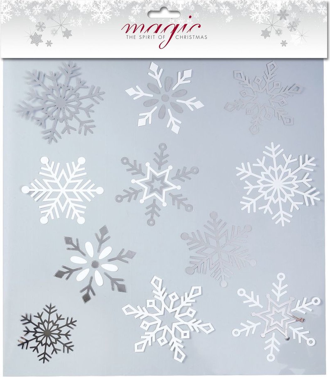 1x stuks velletjes raamstickers sneeuwvlokken 30,5 cm - Raamversiering/raamdecoratie stickers kerstversiering