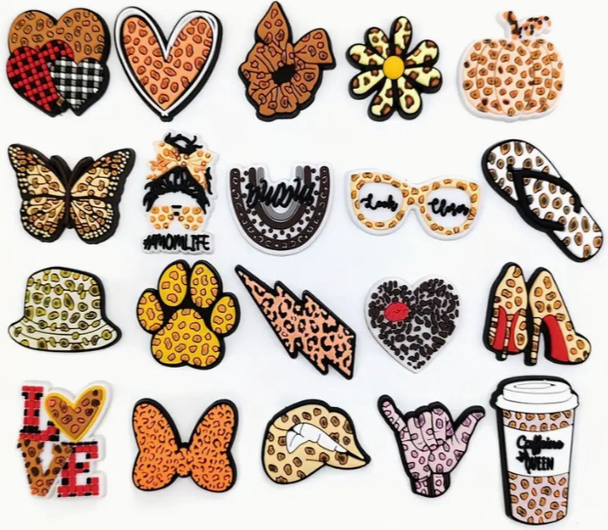 Schoen pins luipaardprint - schoen charms luipaard - luipaard pins - schoenaccessoires - clogs accessoires - ook voor crocs