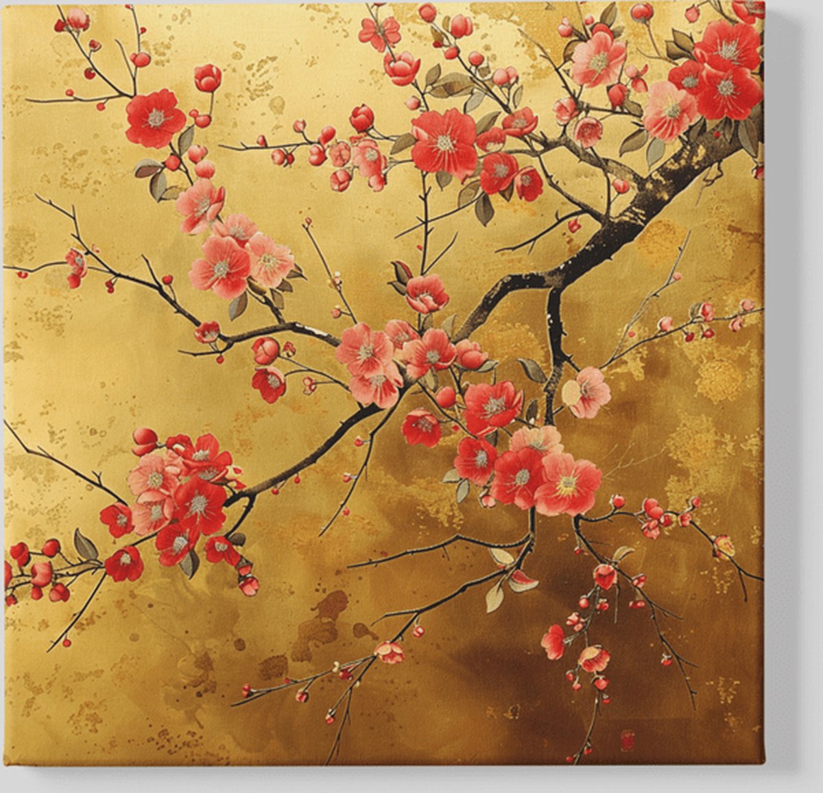 Trendex Global Vierkant Canvas Schilderij - Bloemen - Bloesem - 100x100x2 cm Rood