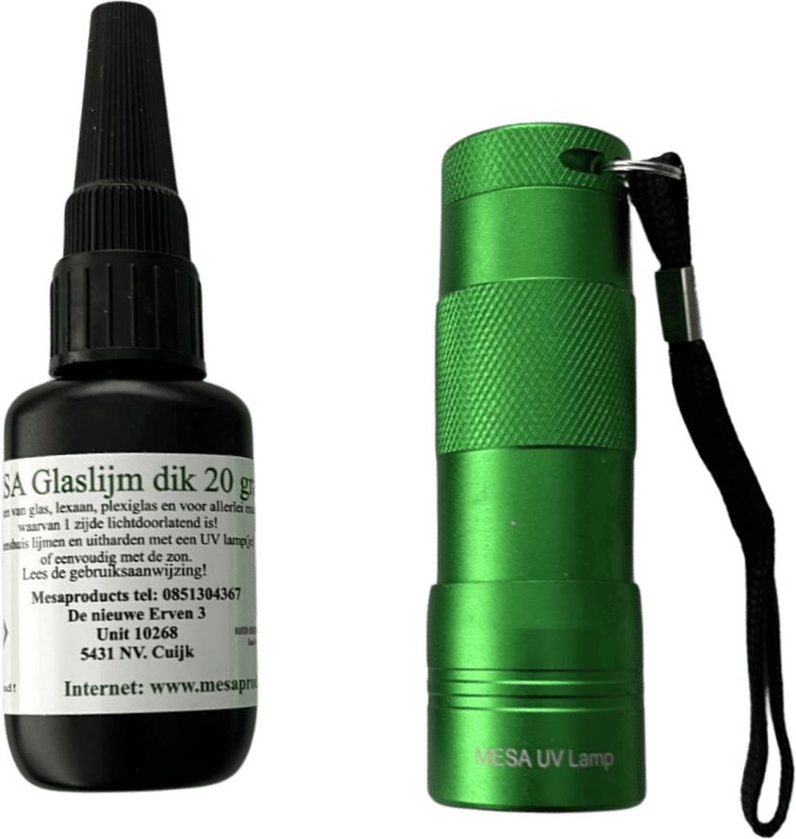 Mesaproducts Glaslijm dik 20 gram met een 12 led’s UV lampje incl 3 AAA batterijen