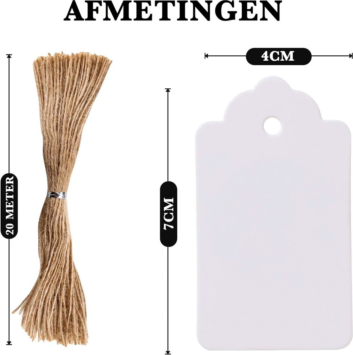 150x Stuks Kraft Karton Labels met 20m Jute Touw - Hart Kartonnen Cadeaulabels met Gaatje en Koord - Witte Etiketten - Kraftpapier Naamkaartjes - Blanco Prijskaartjes\Prijslabels met Koortje - 7x4cm — cadeau in Boeken - foto 3
