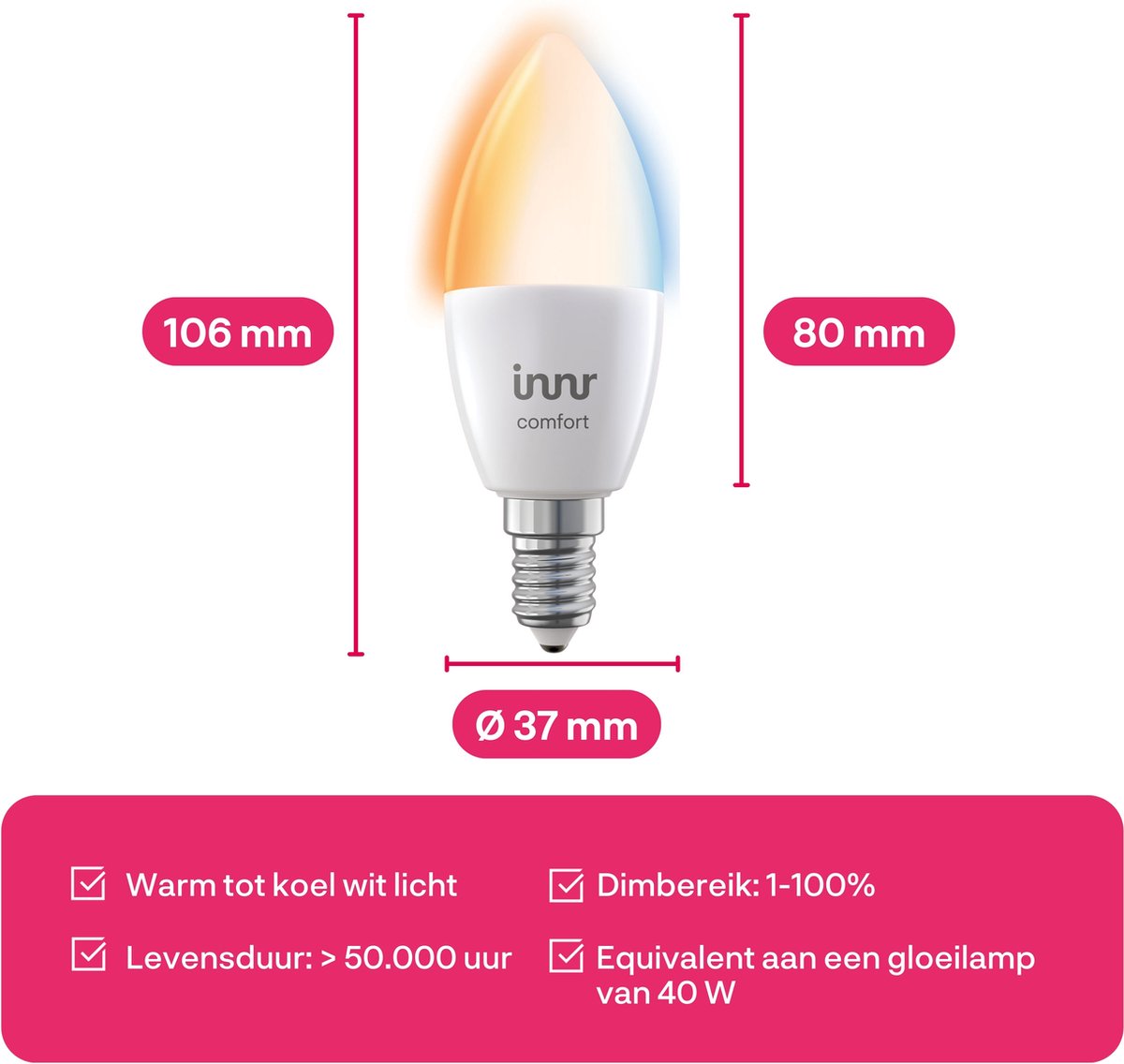 Innr smart E14 LED lamp - geschikt voor Philips Hue - Zigbee bulb - warmwit tot koelwit licht - slimme kaarslamp - dimbaar - 520 lumen - 1 pack – foto 3