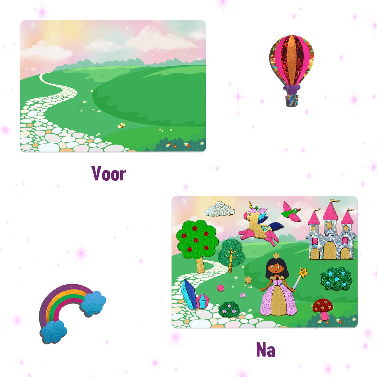Megableu Foil Fun: Prinsessen en Eenhoorns - Creatief Knutselspel voor Kinderen - Knutselen met Folie en Stickers - Kunstwerkjes Maken zonder Knoeien — afbeelding 3