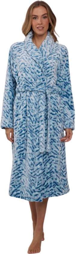 Dames badjas met panterprint - turquoise badjas fleece - Zacht & warm - Pastunette badjas voor dames - maat 2XL (52-54)