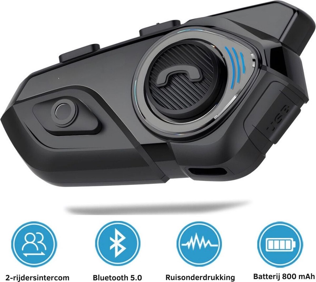 Intercom Motor Helm - Motor Communicatie Handsfree - Motorhelm Headset Waterdicht Bluetooth Draadloos - Zwart