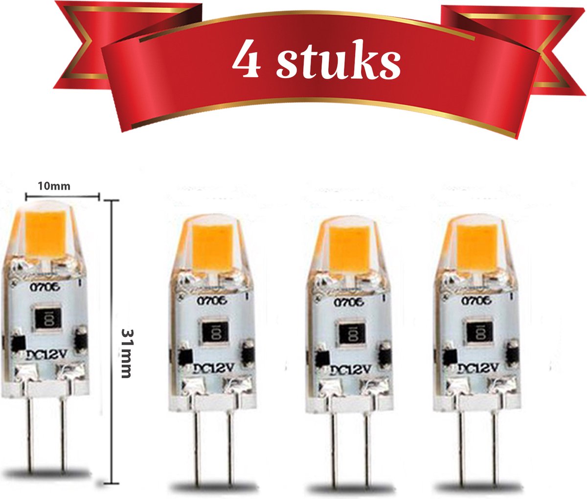 G4 led lampjes (4 stuks). Zeer compacte led steeklampjes met hoge lichtopbrengst. DC 12v G4 led lampen