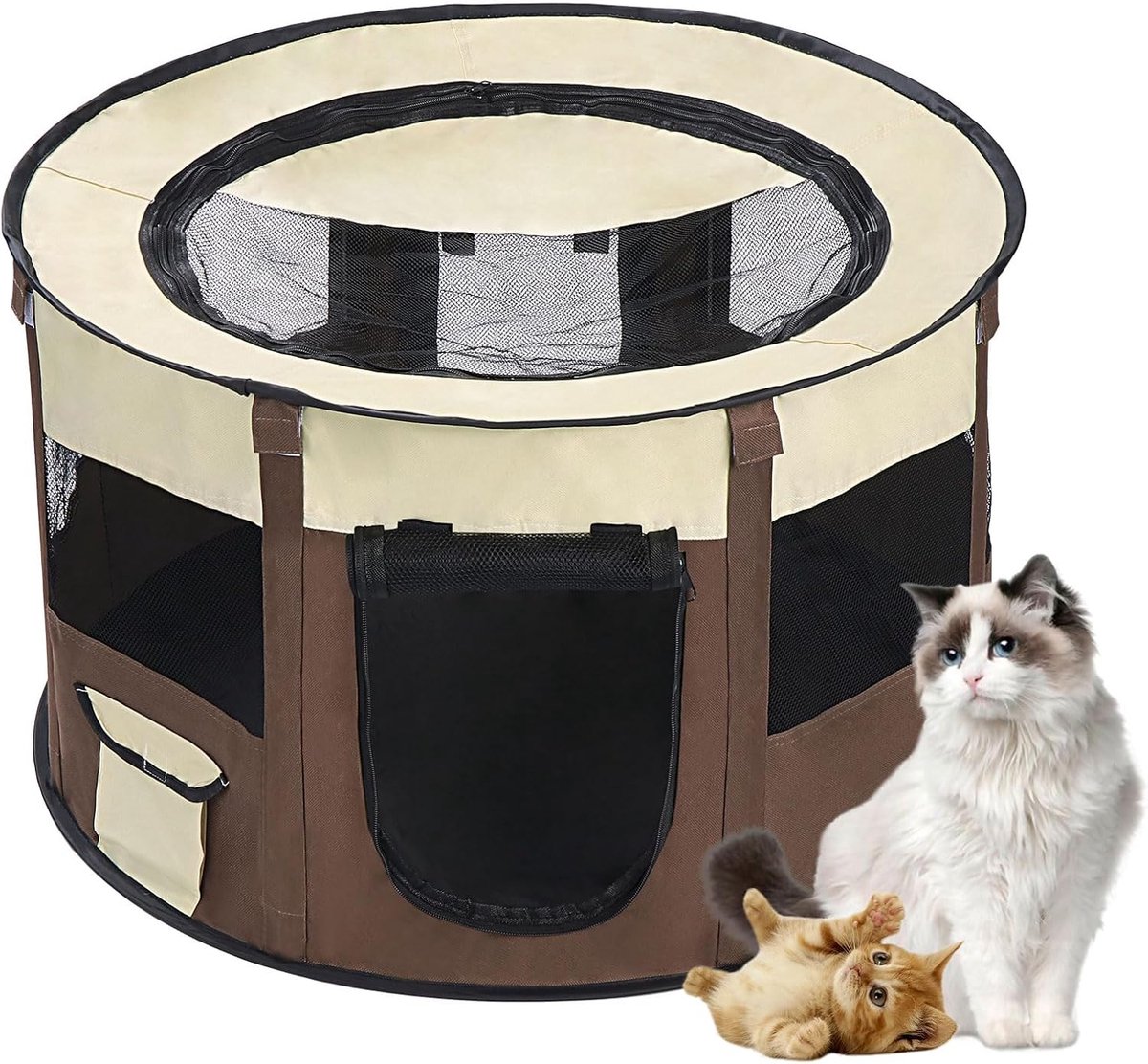 Opvouwbare Dierenren met Ingang - 74x74x43 cm - Draagbare Puppyren voor Honden, Katten en Konijnen - Geschikt voor Binnen en Buiten - Lichtgewicht Huisdierentent - Ronde Vorm - Ideaal voor Reizen - M