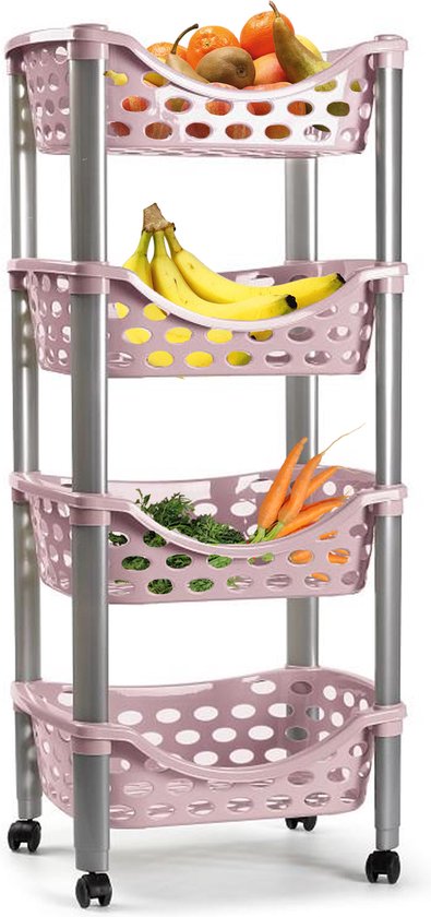 PlasticForte Chariot de cuisine / table roulante - 4 couches - plastique - rose - 40 x 88 cm