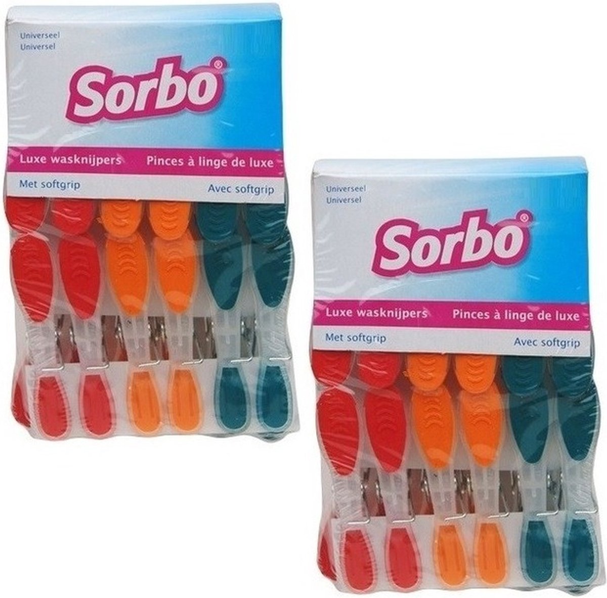 Goedkoopste Gekleurde Sorbo wasknijpers met softgrip - 48 stuks