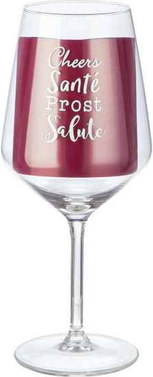 Gilde Handwerk Wijnglas met tekst "Cheers Santé Prost Salute",