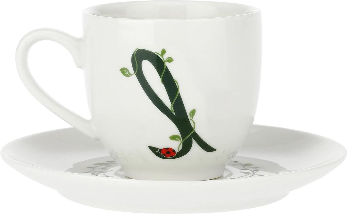 Koffiebeker met schotel letter 'L' 3 Oz Porcellana Solotua in geschenkdoos