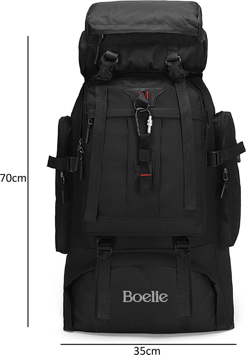 trekking backpack, zwart, 50 liter, wandelrugzak, waterdicht, reizen, kamperen.