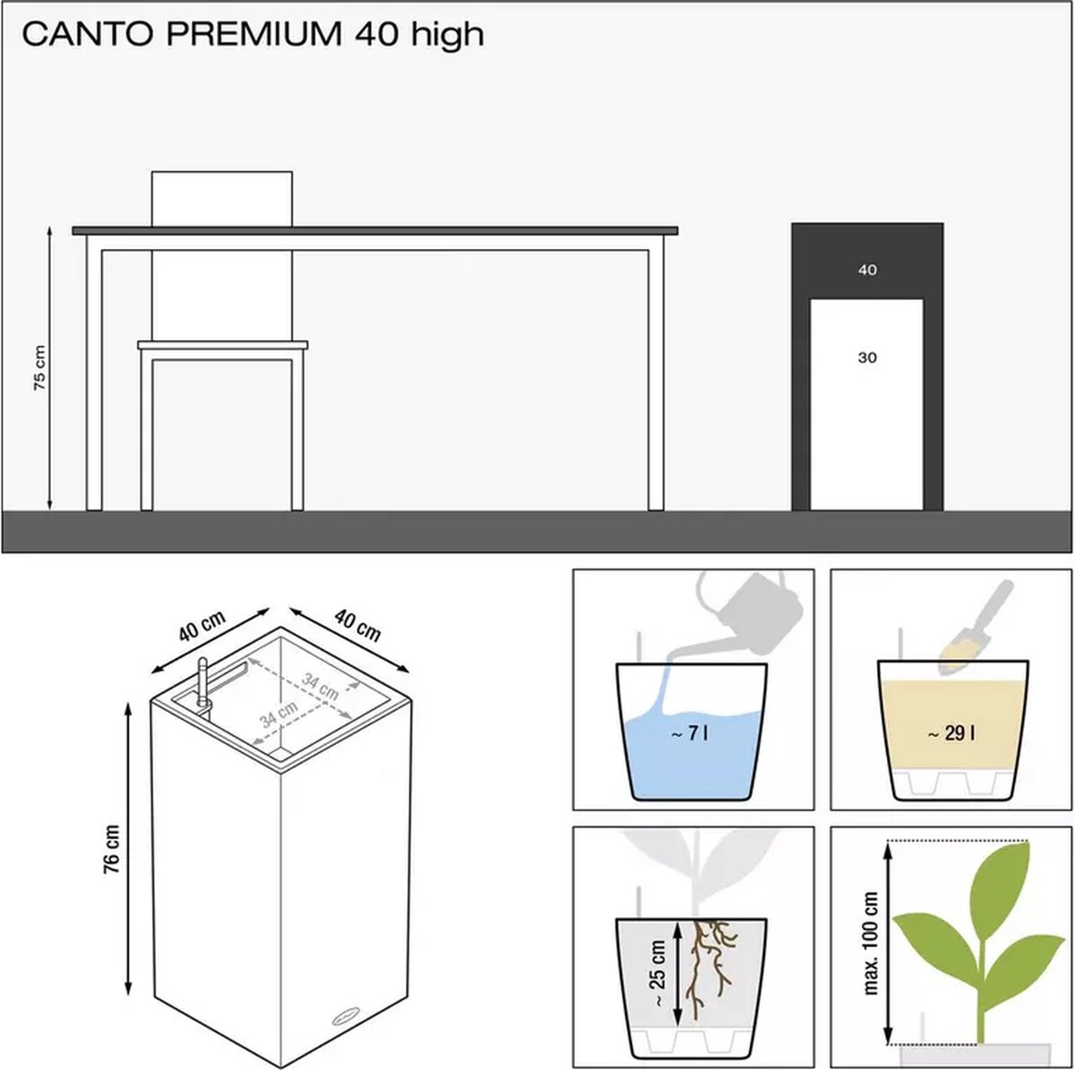 Lechuza Canto Premium 40 high - Planter - with removable inner pot
