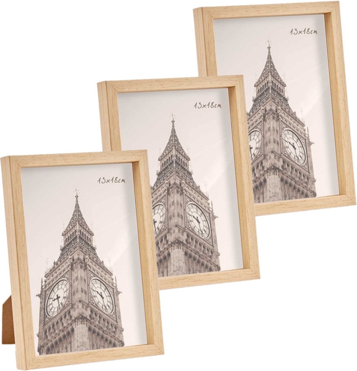 Arte r Fotolijst - 3x stuks - houtlook - kunststof/glas - 15 x 20 cm - voor foto van 13 x 18 cm - staand/hangend Bruin