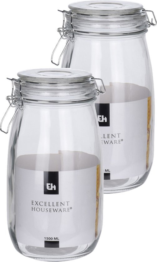 Excellent Houseware keuken voedsel opslagpotten - 4x stuks - 1500 ML - met beugel sluiting - glas - weckpotten - inmaakpotten