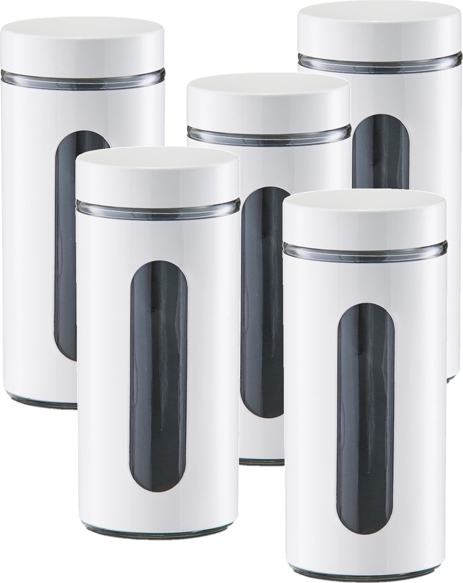 Zeller voedsel keuken voorrraadpot - 10x - metaal - wit - 1200 ml - met venster - blikken/bussen - Voedsel bewaren