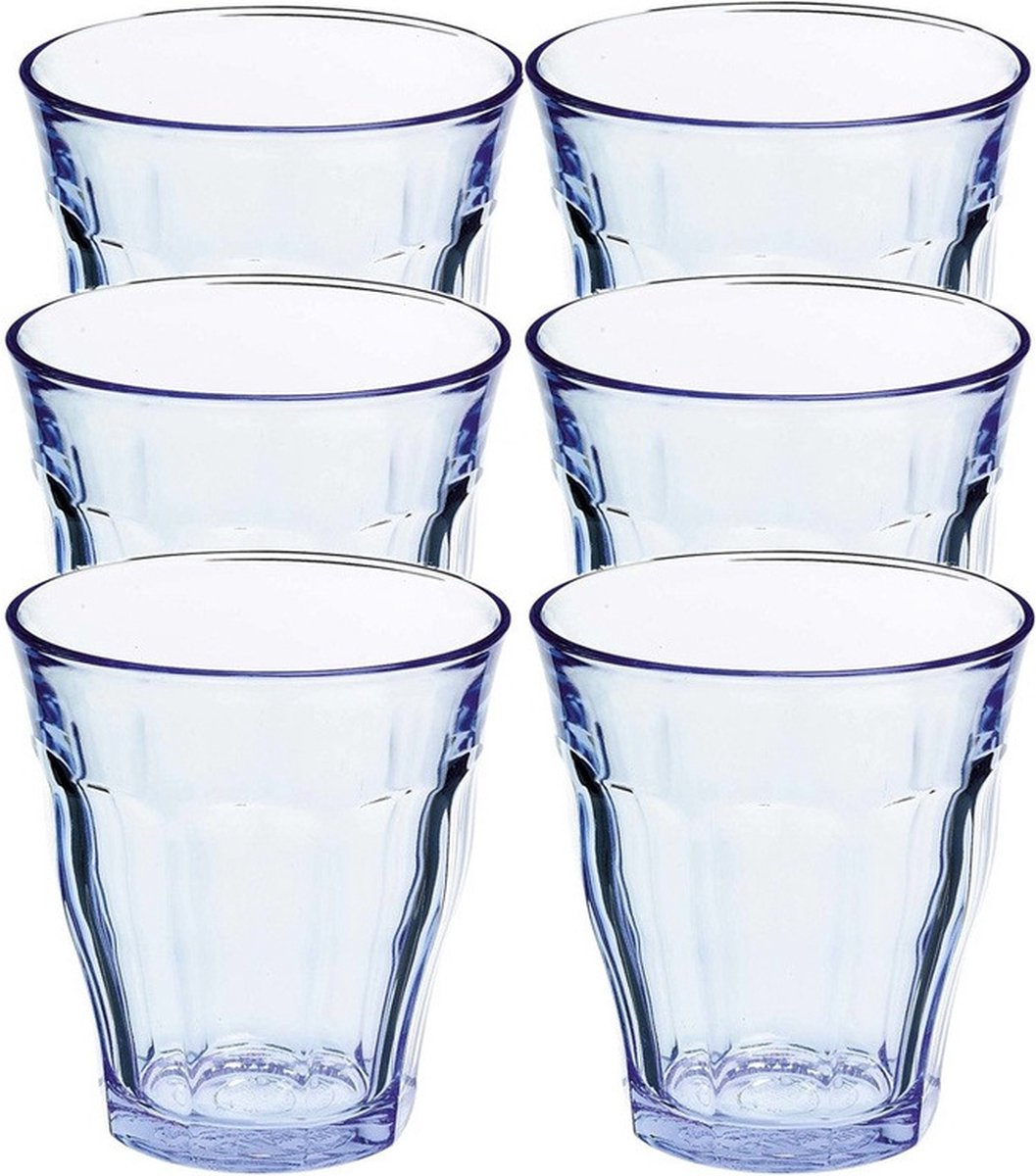 Duralex Drinkglazen Prisme - 12x stuks - blauw transparant - 275 cm - drinkglas - Koffie/thee/water glazen