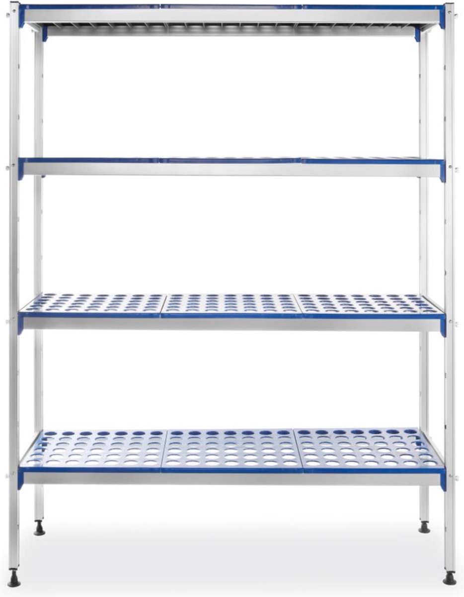 HENDI Aluminium opbergrek – 4 planken – Verstelbare voeten – 1280x405x1685 mm