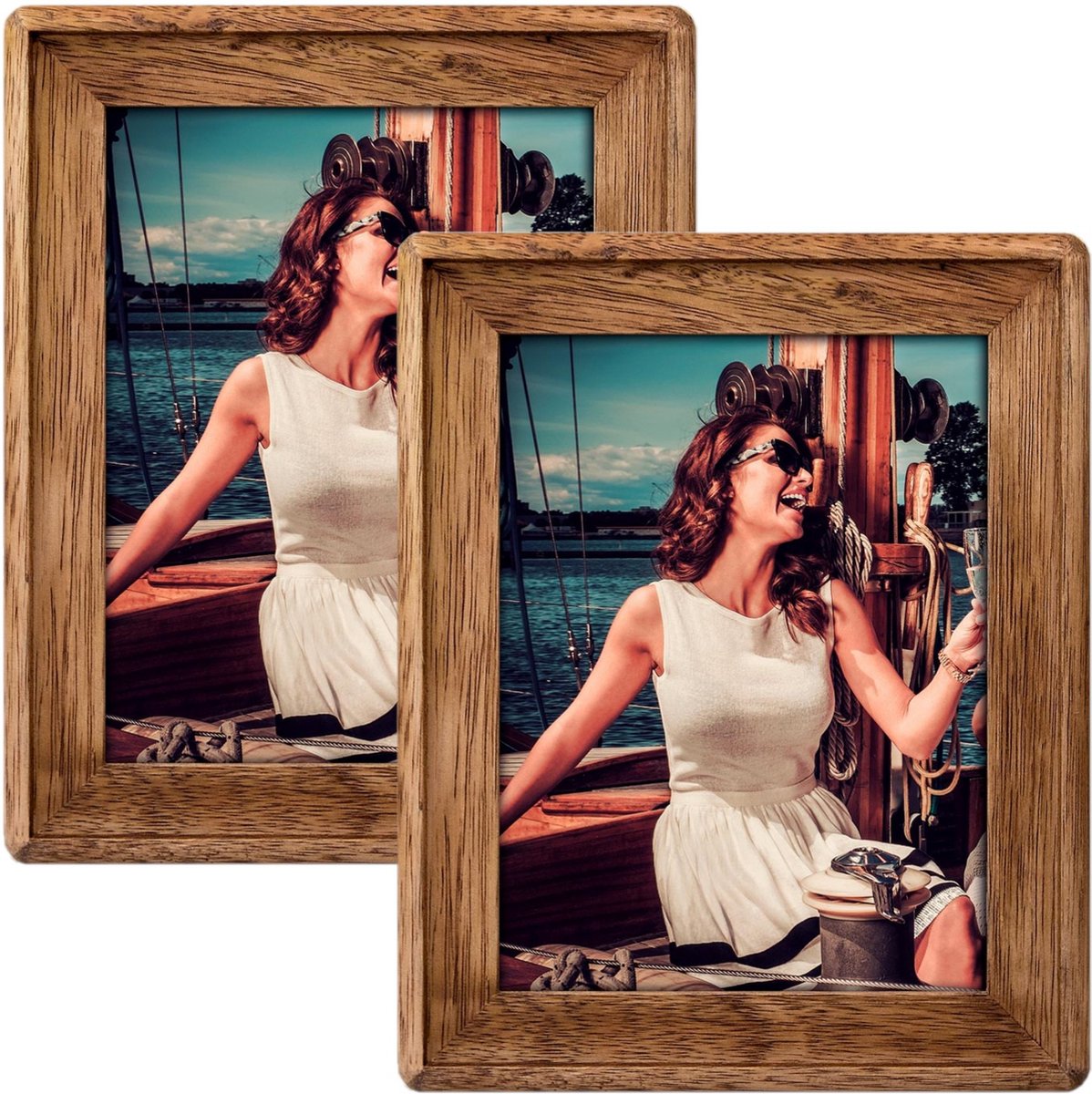 Zep Fotolijst - 2x stuks - bruin - hout - foto 13 x 18 cm - wonen - accessoires