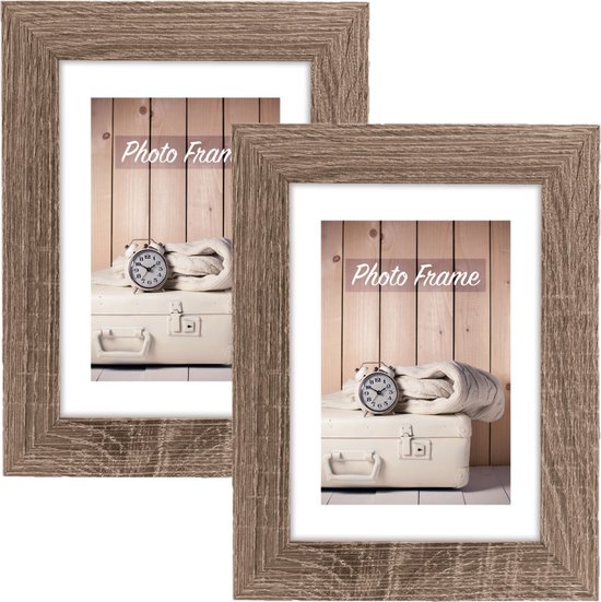 3-B Fotolijst HIT - Wit Rustikaal (optisch verouderd wit met zichtbare houtnerven) - 15x20 cm - Houten lijst, fotolijst, portretlijst met acrylglas