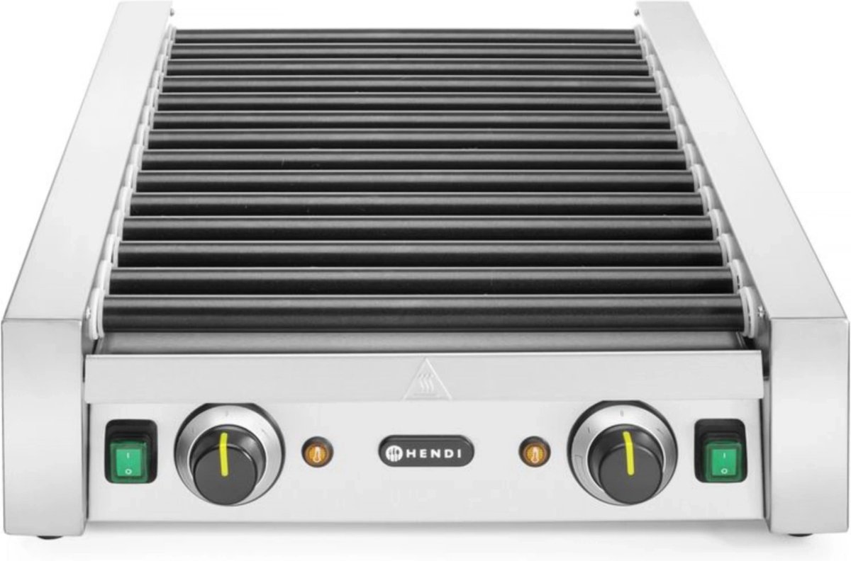 HENDI Worstenroller grill – 2 hittezones – 14 rollers – anti-aanbaklaag – roestvast staal