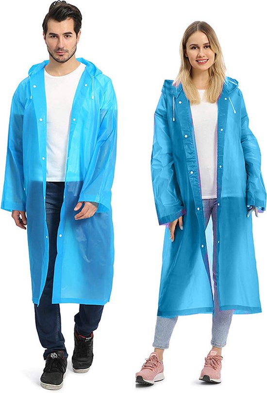 Lange Regenjas met Capuchon - One Size - Unisex - Blauw