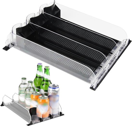 Foto: Koelkast organisator drank zwart kan dispenser koelkast onderkant scrollbar koelkast organisator verstelbare breedte voor drankjes bier frisdrank opslagruimte 12 2 x 9 84 inch 