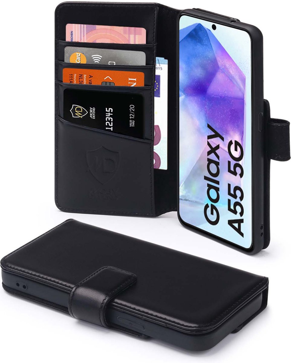 MobyDefend Hoesje - Geschikt voor Samsung Galaxy A55 - Luxe Leren Wallet Bookcase - Zwart