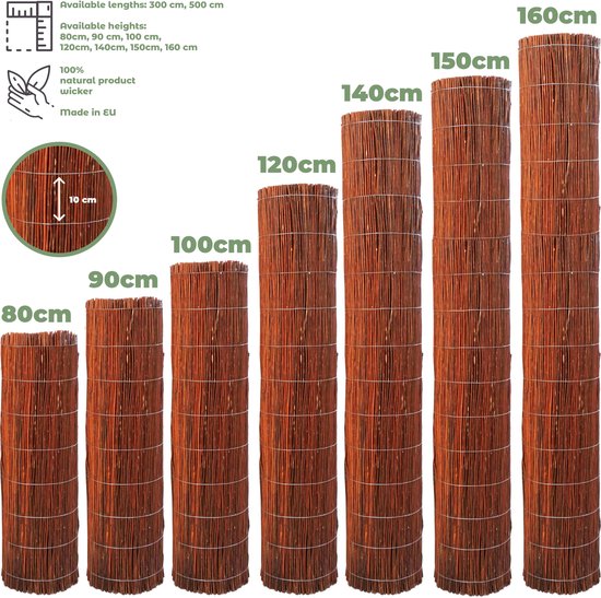 BOGATECO Rieten Mat Wilgenmat Inkijkbescherming 200 Cm Hoog X 300 Cm Lang - Natuurlijk Tuinhek