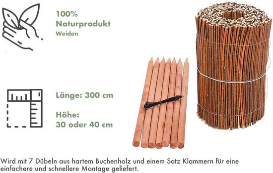 BooGardi Rieten mat in 18 maten · 80 x 500 cm · inkijkbescherming van wilgenmat · voor tuin, balkon en terras · balkoninkijkbescherming · natuurlijke inkijkbescherming