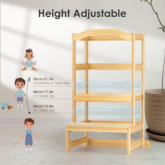 Houten Speeltoren met Activiteitenpaneel - Verstelbare Leertoren - Baby Doo