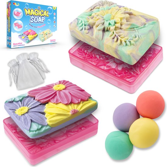 Zeep Maken Kinderen - Knutselset - Zeep Maken Inclusief 8 Kleuren Zeepklei, 2 Zeepvormen - Speelgoed Meisjes 5 jaar - Joya Creative