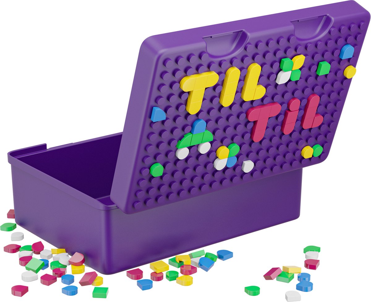 Lunchbox voor kinderen met kleurige blokjes - lego - kleur paars