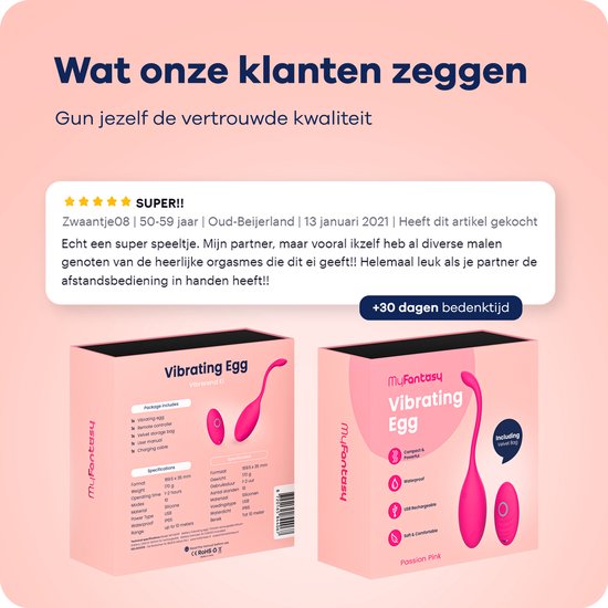 MyFantasy Oeuf Vibrant avec Télécommande – Vibrateurs pour Femmes – Satisfyer Clitoris - Jouets Sexuels pour Couples - Sex Toys pour Couples - Œuf Vibrant - Rose