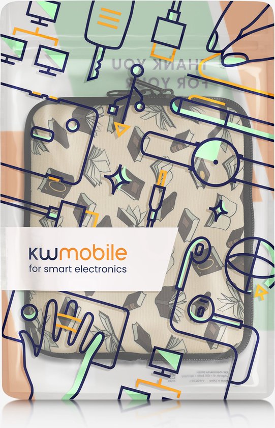 kwmobile Universele Cover voor eReader - Neopreen hoesje Boeken design beige / bruin / goud van kwmobile — afbeelding 2